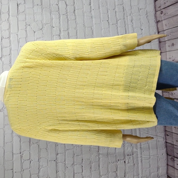 Christopher & Banks Large yellow open front knit waterfall Cardigan - Picture 6 of 10